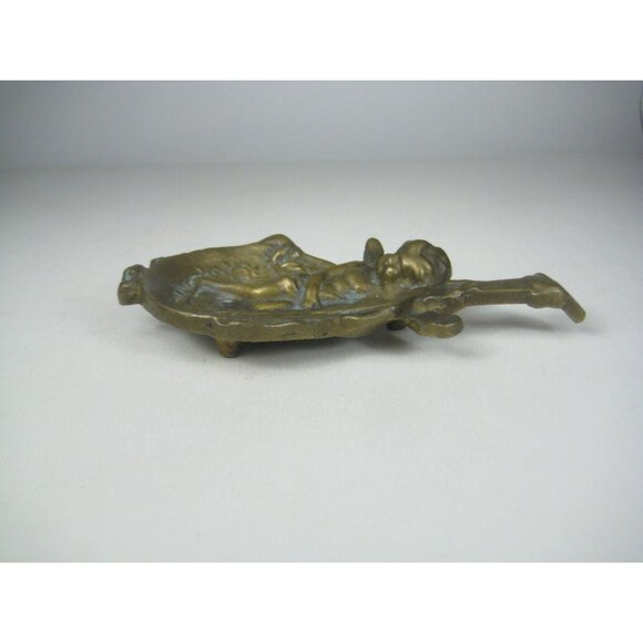 Vintage Brass Cherub Playing Cello Decorative Tray Tabletop Angel Playing Violin - Picture 11 of 12